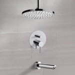 Remer TSF55 Chrome Tub and Shower Faucet Set With Rain Ceiling Shower Head